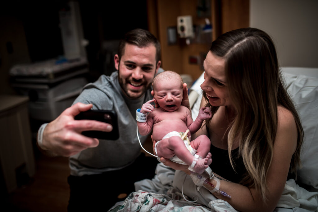 dad during labor; facetiming with mom and newborn