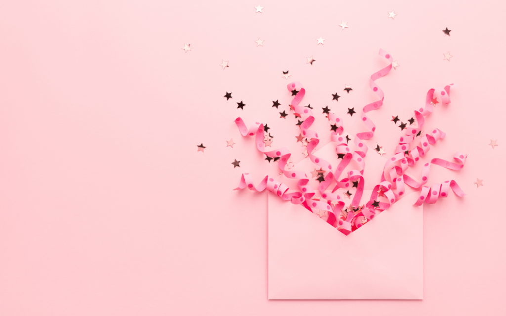 gender reveal pink confetti envelope