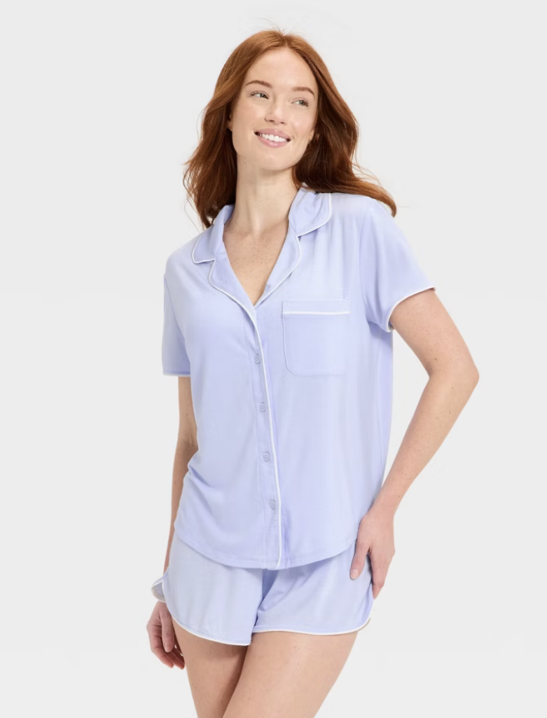 Momcozy 2-Piece Postpartum Nursing Pajamas Set – Long Sleeve V-Neck Cotton Maternity Lounge Wear With Button Front & Gift Box