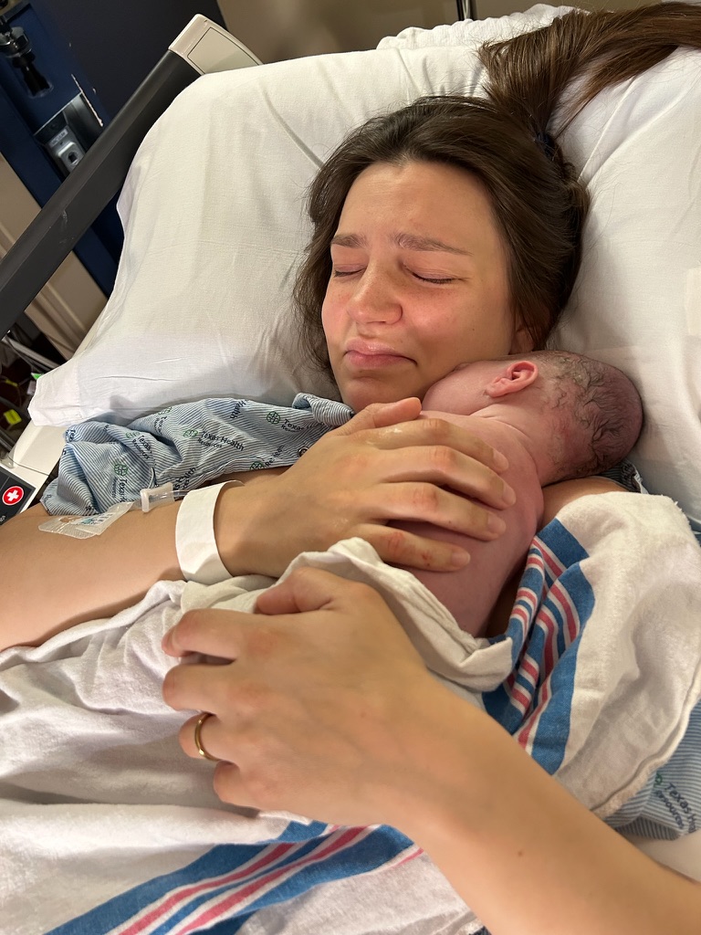 Lauren Cowley's Birth Photo with her Newborn baby