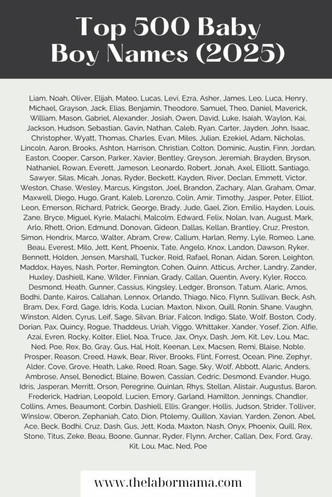 top 500 baby boy names of 2025