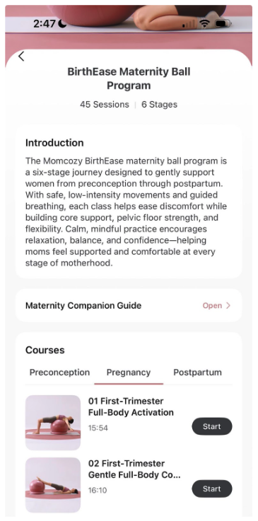 Momcozy birthease ball app
