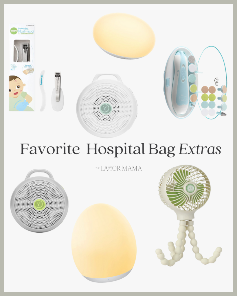 baby light, nail file, and sound machine for hospital bag