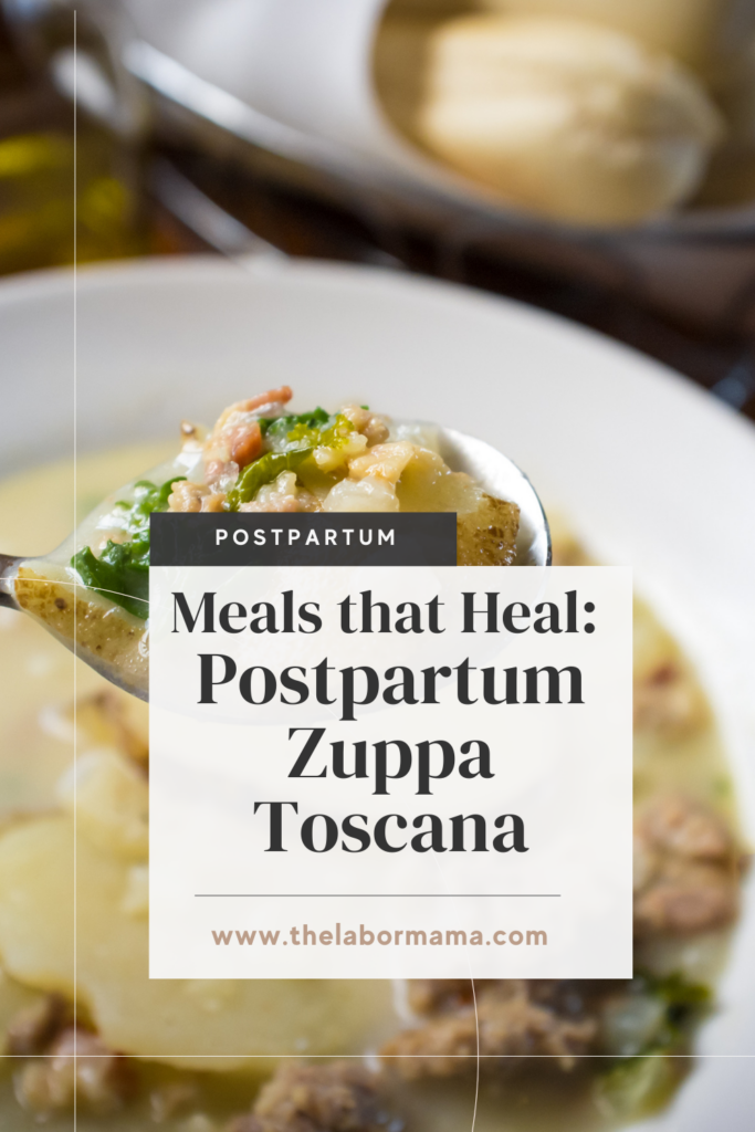 bowl of zuppa toscana soup postpartum meal