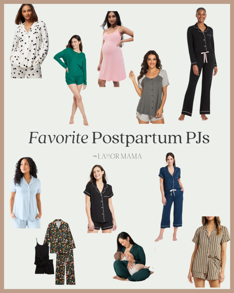 collection of postpartum pajamas
